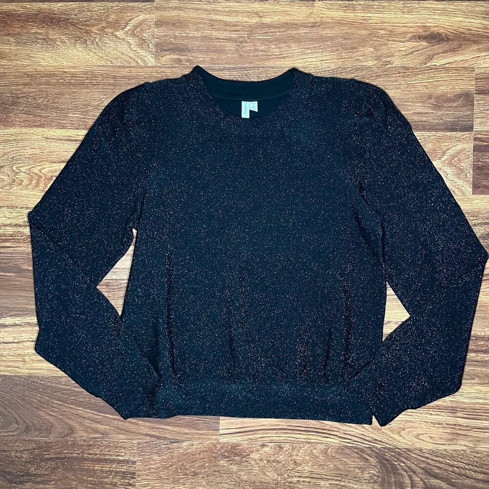 & Other Stories Black Metallic Silver Long Sleeve Top Womens Size 4